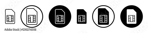 Sim card icon set in black filled and stroke line style.