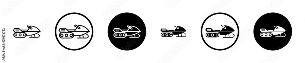 Snowmobile icon set in black filled and stroke line style. Snowmobile icon set in black filled and stroke line style.