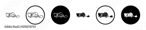 Snowplow icons set in black filled and stroke line style