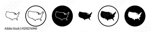 State country icon set in black filled and stroke line style.