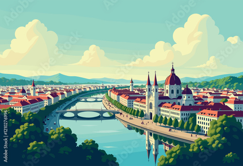 Stunning Vienna Skyline with Danube and Historic Domes