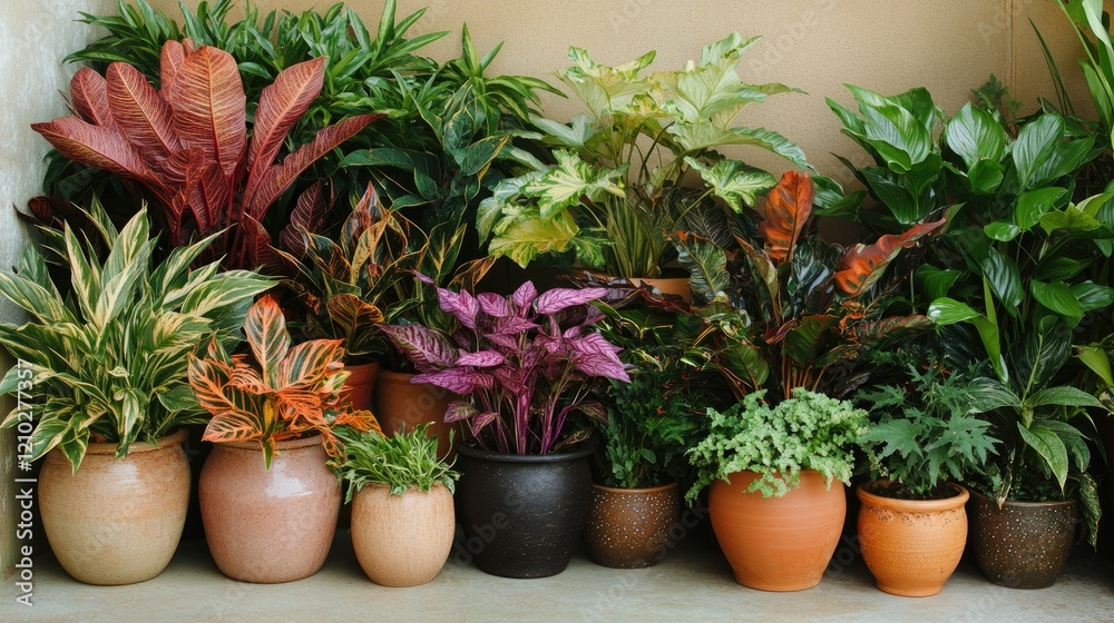 A collection of terracotta pots with lush paprika and nightshade plants, perfect for a cozy garden display. A collection of terracotta pots with lush paprika and nightshade plants, perfect for a cozy garden display.