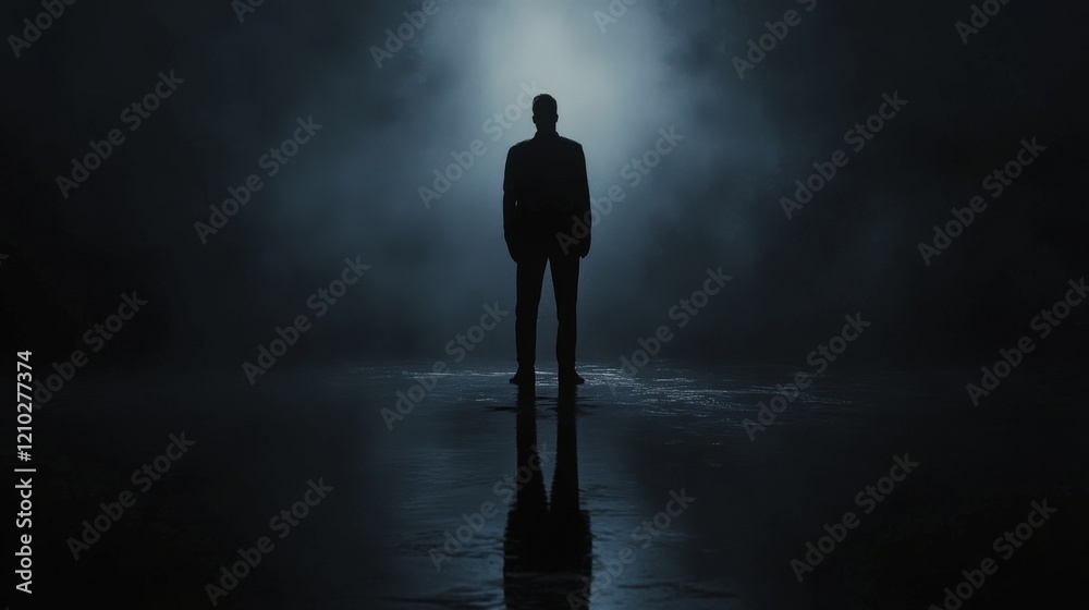 Silhouette Of A Man Emerging From Deep Shadows Silhouette Of A Man Emerging From Deep Shadows