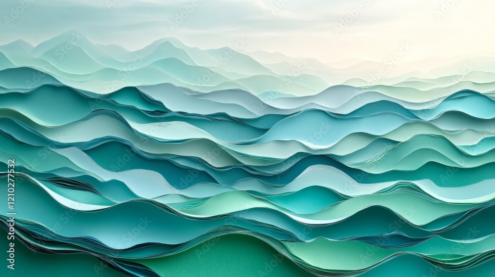 Fototapeta premium Abstract Layered Mountains in Shades of Blue and Green