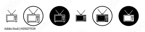 Tv retro icon set in black filled and stroke line style.