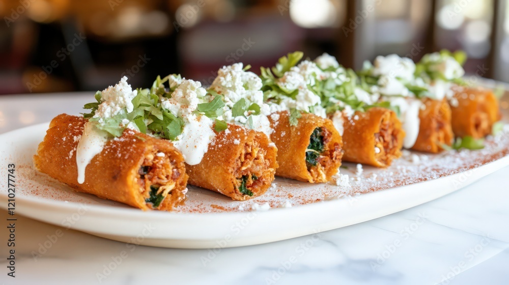 Flautas Filled with Shredded Chicken, Lettuce, and Cheese Flautas Filled with Shredded Chicken, Lettuce, and Cheese