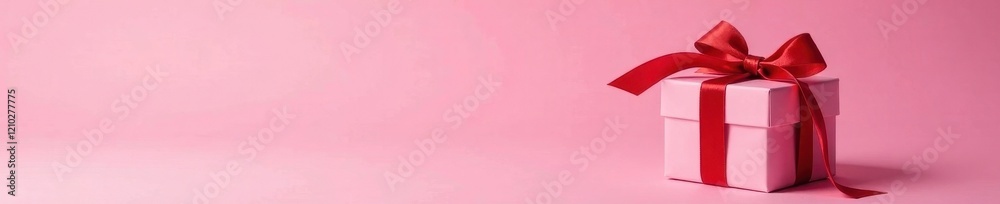 Obraz premium Gift box with red lipstick and ribbon on pink background open, open, gift box