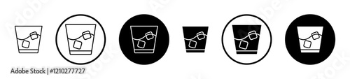 Whiskey Glass icon set in black filled and stroke line style.
