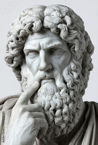 Statue of Euclid, the ancient Greek mathematician , isolated on white background,  , copy space for text,