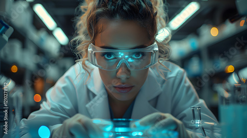 dedicated female researcher in a laboratory carefully analyzing chemical samples, showcasing her commitment to advancing medical science and discovering innovative solutions.