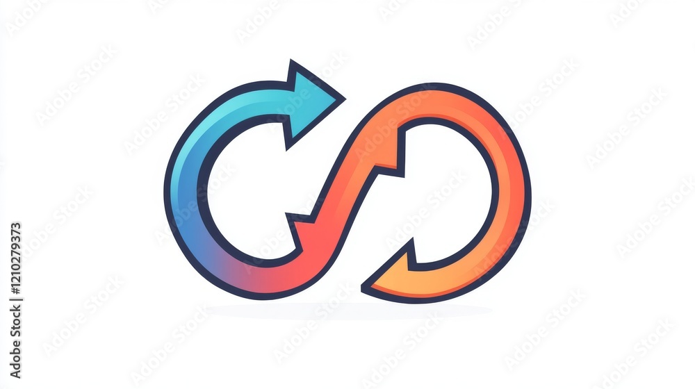 Infinite loop RGB color icon. Ongoing process. Seamless integration. Continuous cycle. Arrows as infinity symbol. Isolated vector illustration. Simple filled line drawing. Editable stroke Infinite loop RGB color icon. Ongoing process. Seamless integration. Continuous cycle. Arrows as infinity symbol. Isolated vector illustration. Simple filled line drawing. Editable stroke