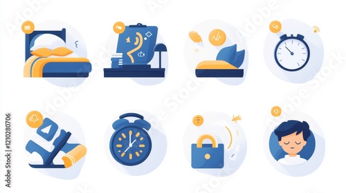 Sleep icon set. Containing sleeping, bedroom, dream, pillow, bed, alarm clock, insomnia, night, rest and sleep disorders icons. Solid icon collection. Vector illustration.