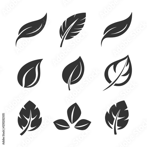 Nature Leaf Silhouette Bundle Vector. photo