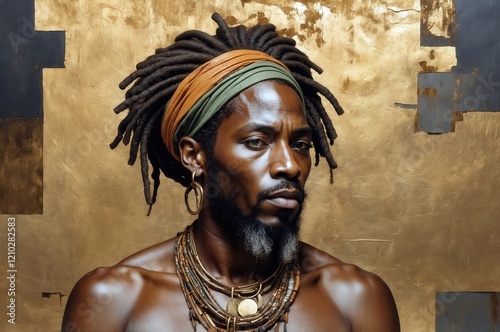 Colorful abstract artistic portrait painting of a black man, african culture and people theme concept texture design illustration.
