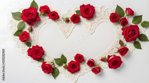 Lace Heart and Red Roses Arrangement
