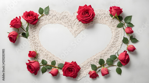 Heart-Shaped Lace Frame with Red Roses