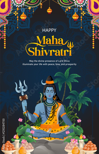 happy maha shivratri vertical background with beautiful indian ornament