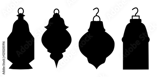A collection of four distinct lantern silhouettes, suitable for vintage decor and festive occasions.