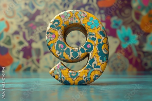 The number nine is made of paper and has a flowery design