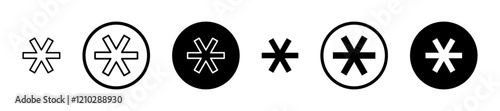 Asterisk icons set in black filled and stroke line style