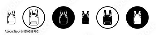Backpack icons in black and blue set