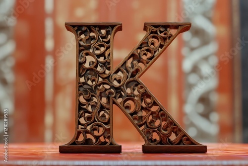 The letter K is made of metal and has a blue and gold design photo