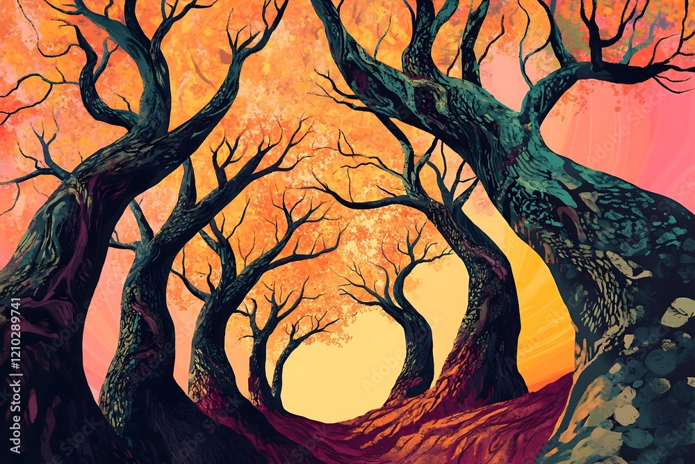 Naklejka premium Set of tree and leaf collection hand drawn flat design vector element. botanical set of bare trees and ones with leaves and lush green. Illustration of Eucalyptus tree isolated on white