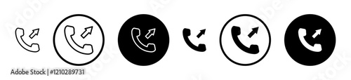 Call outgoing icons set in black filled and stroke line style