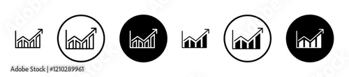 Chart histogram icons set in black filled and stroke line style