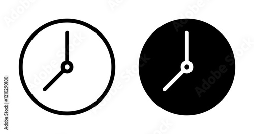 Clock seven icons set in black filled and stroke line style