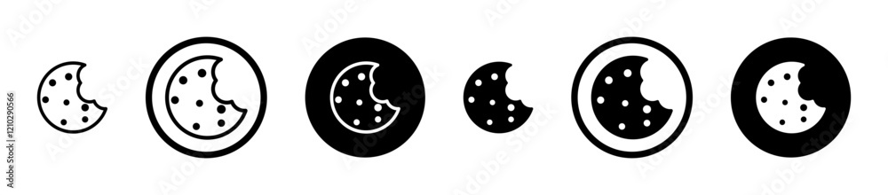 Cookie icons set in black filled and stroke line style Cookie icons set in black filled and stroke line style