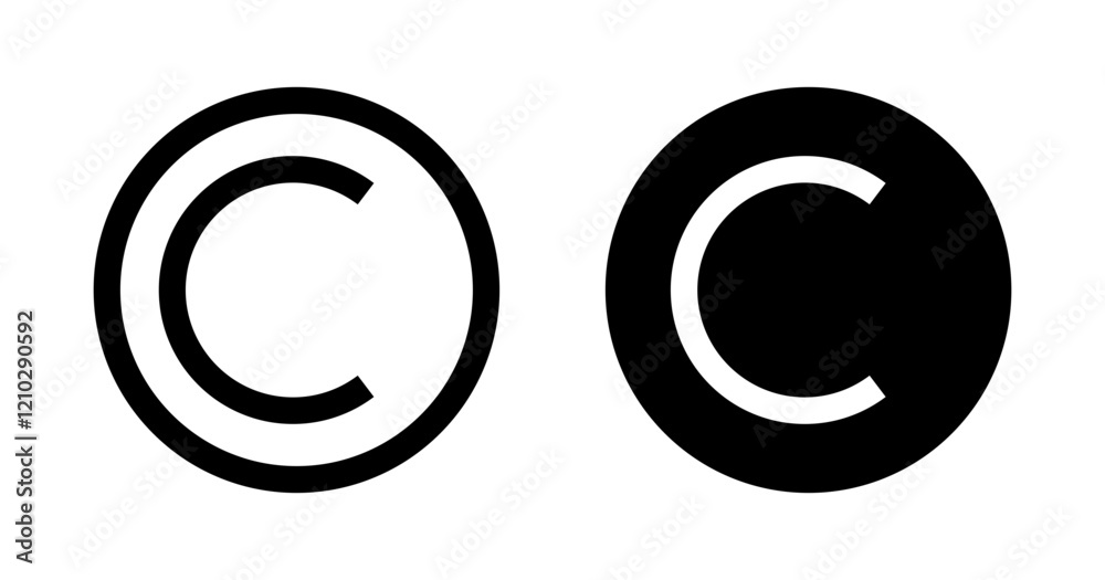 Copyright icons set in black filled and stroke line style Copyright icons set in black filled and stroke line style