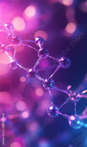 Abstract Molecular Structure with Vibrant Pink and Blue Lighting and a soft blur background