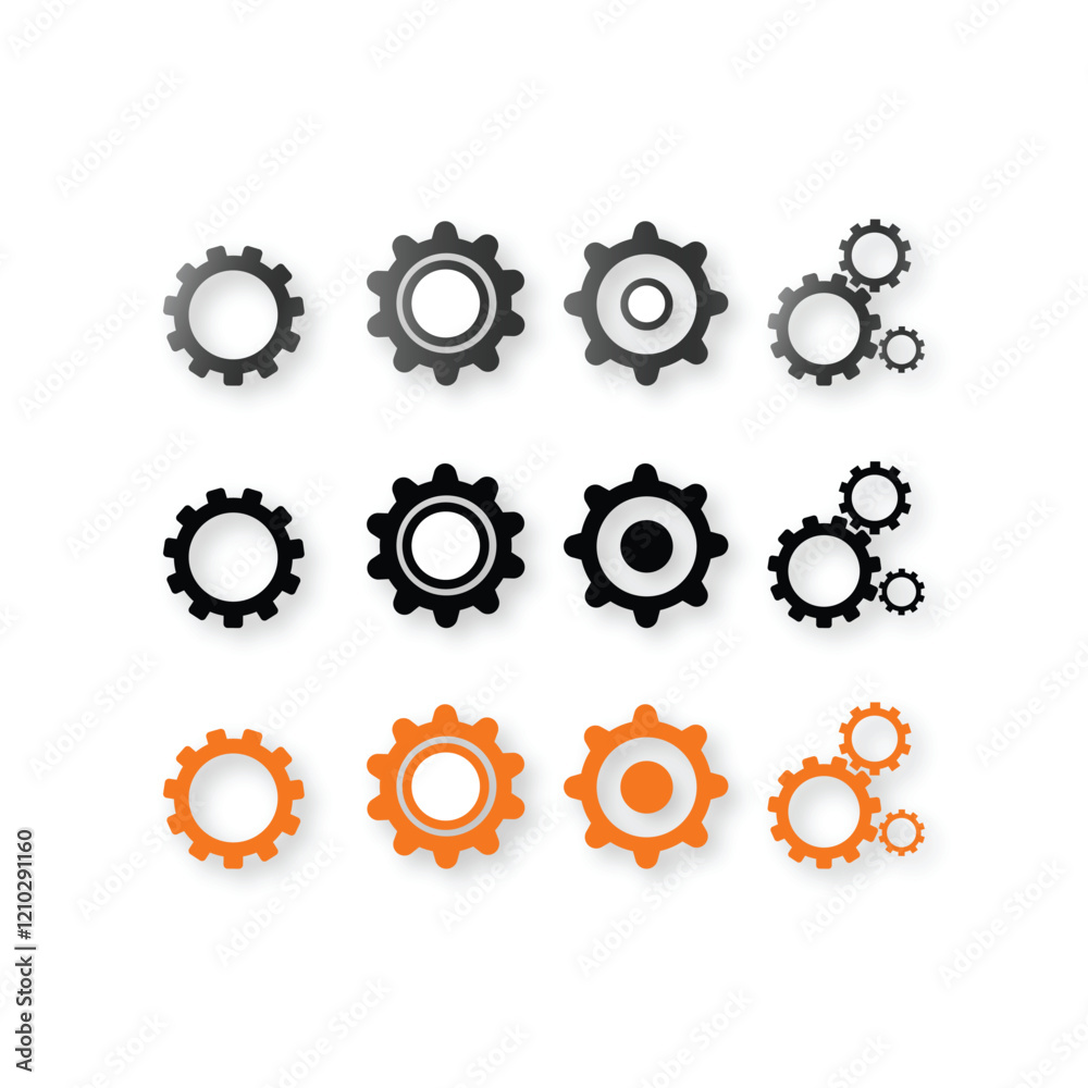 set of gears with shadow effect and various colour of each set set of gears with shadow effect and various colour of each set