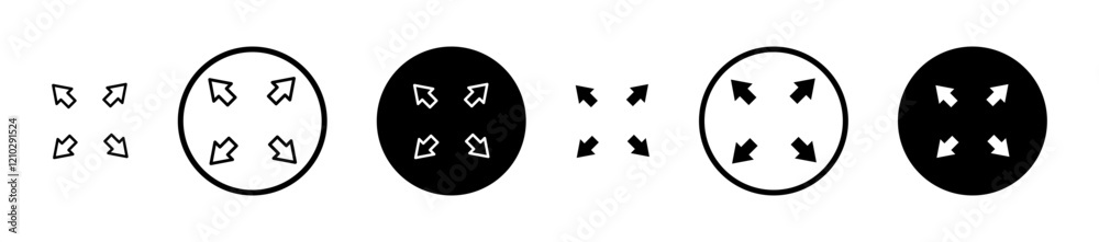 Expand arrows icons set in black filled and stroke line style Expand arrows icons set in black filled and stroke line style