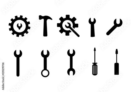 Set of vintage key and lock silhouettes with antique tools for security and home access photo