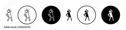 Fitness exercise icons set in black filled and stroke line style