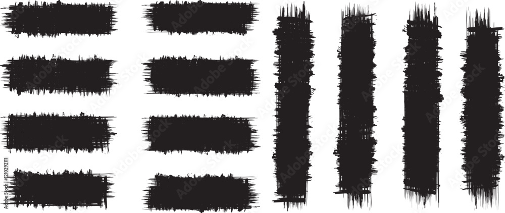 black brush strock set and white background black brush strock set and white background