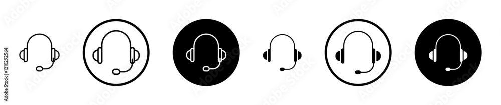 Headset icons set in black filled and stroke line style Headset icons set in black filled and stroke line style