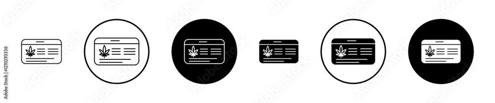 Medical marijuana card icons set in black filled and stroke line style Medical marijuana card icons set in black filled and stroke line style