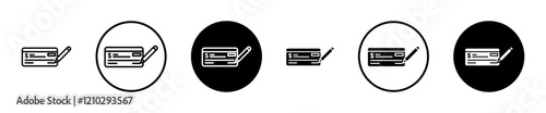 Money check icons set in black filled and stroke line style