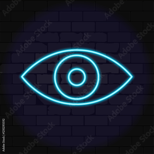 Eye icon, observation symbol, design, vector neon