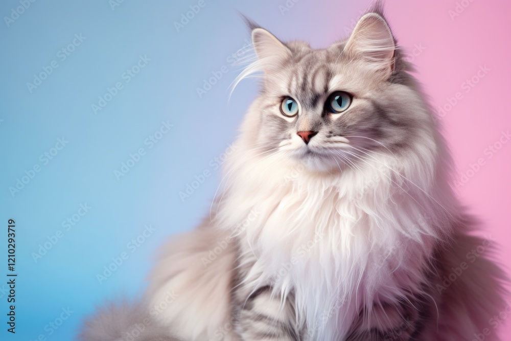 Portrait of a cute siberian cat isolated in pastel or soft colors background Portrait of a cute siberian cat isolated in pastel or soft colors background