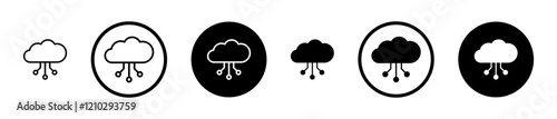 Network cloud icons set in black filled and stroke line style