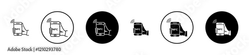 NFC communication icons set in black filled and stroke line style
