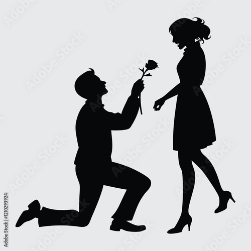 A man proposing to a women  image silhouette vector art and illustration
