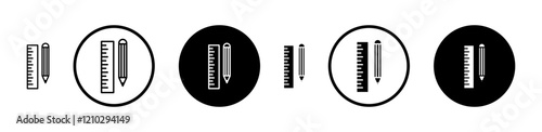 Pencil and ruler icons set in black filled and stroke line style