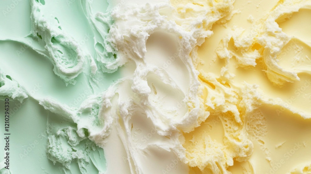 Swirled Mint Vanilla and Yellow Ice Cream Texture Swirled Mint Vanilla and Yellow Ice Cream Texture