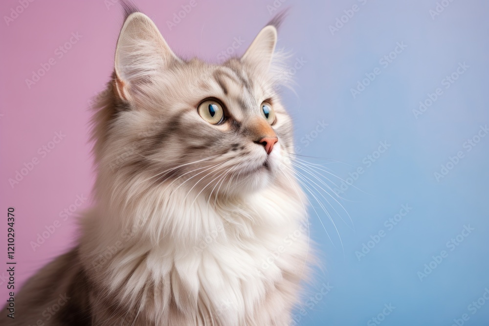 Portrait of a cute siberian cat on pastel or soft colors background Portrait of a cute siberian cat on pastel or soft colors background