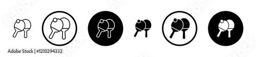 Ping pong icons in black and blue set